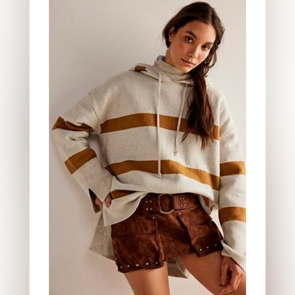 We The Free Cream Hoodie with Brown Stripes